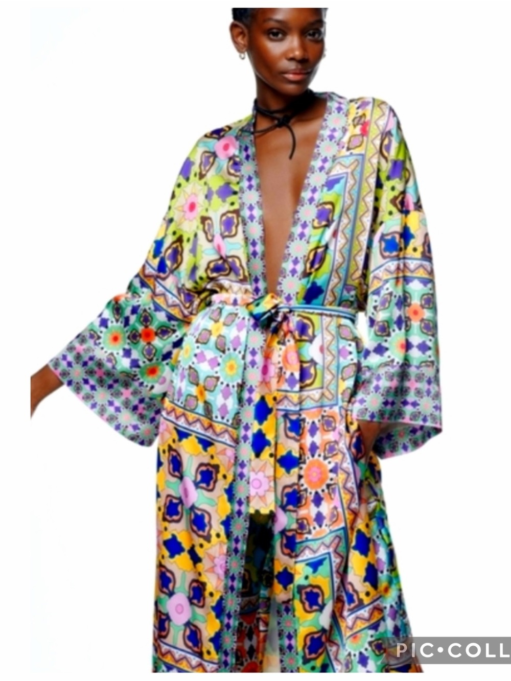 ZARA Kimono Satin feel Tied Self Belt Slits Oversized Fully Lined 7753/032 Sm